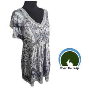 Y2K One World White Studded Tunic Top Large Q1 Fairy Grunge Whimsigoth